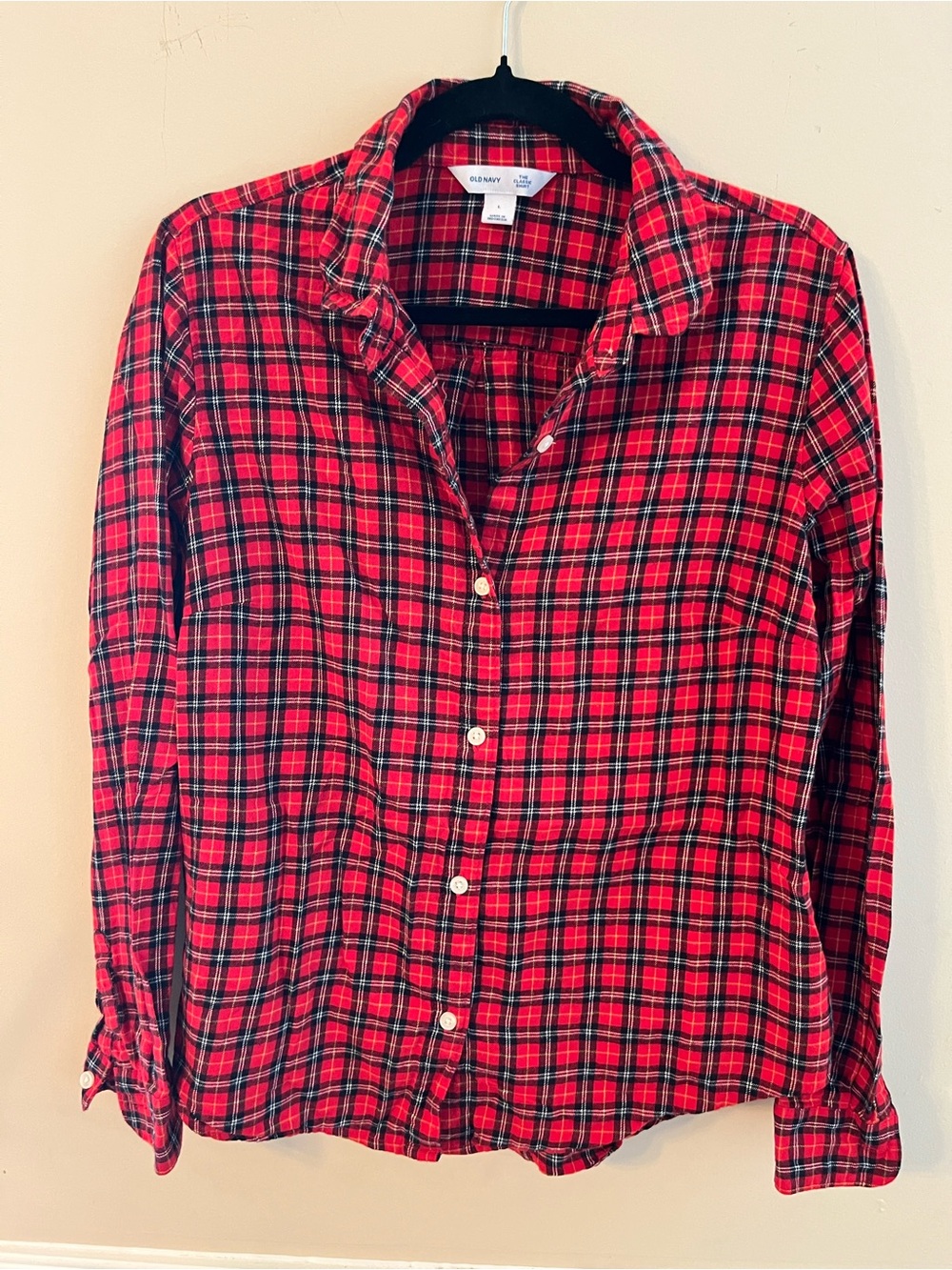 Old Navy Red and Black Plaid Flannel Button-Front Shirt